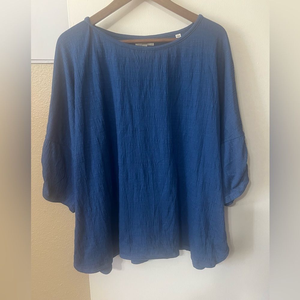 Max Studio Blue Blouse Tunic Sz2X Minimalist Normcore Chic Corpcore Minimalist